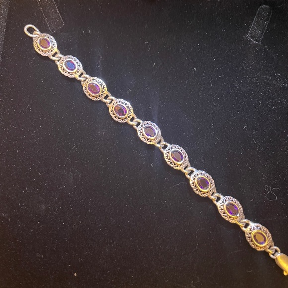 Purple Amethyst Silver Filigree Bracelet - Picture 1 of 3